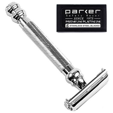 Parker 99R - Long Handle SUPER HEAVYWEIGHT Butterfly Open Double Edge Safety Razor & 5 Parker Premium DE (Best Vintage De Razor)