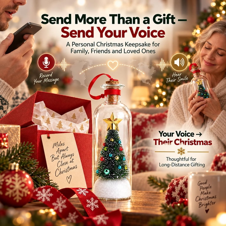 Boice Message Recordable Christmas Tree in a Bottle, Voice Recording Christmas ...