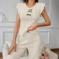 thumbnail image 5 of RongHuan Womens Pajama Set Eyelet Lace Ruffle Sleeve Top and Long Pants 2 Piece Cute Solid Color Sleepwear with Bowknot, 5 of 8