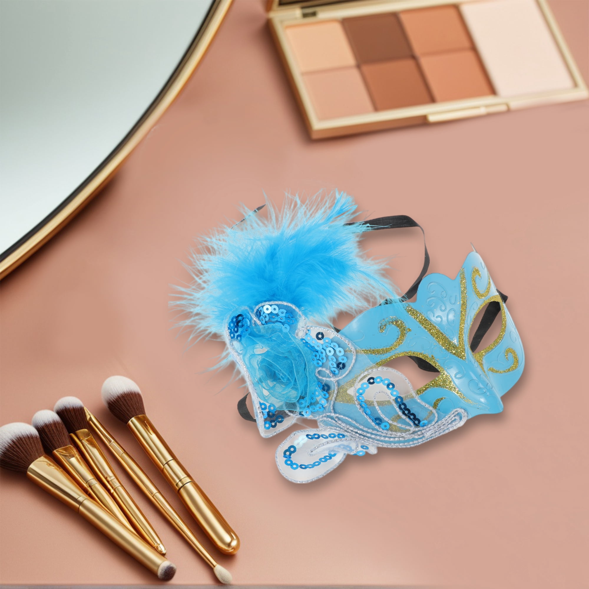 Unique Bargains 1 Pack Dancing Queen Feather Half Face Party Mask Blue