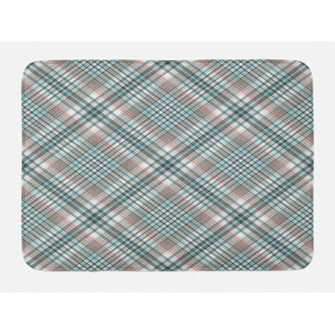Checkered Bath Mat, Traditional Pattern with Crosswise Dense Lines Plaid Inspired, Non-Slip Plush Mat Bathroom Kitchen Laundry Room Decor, 29.5 X 17.5 Inches, Grey Pale Blue Pale Pink, Ambesonne