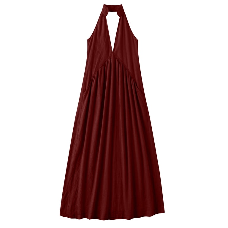 Cotton Maxi Asos Casual Maxi Dresses Women's Cotton Linen Blend Halter Neck Maxi Dress Backless Ruched