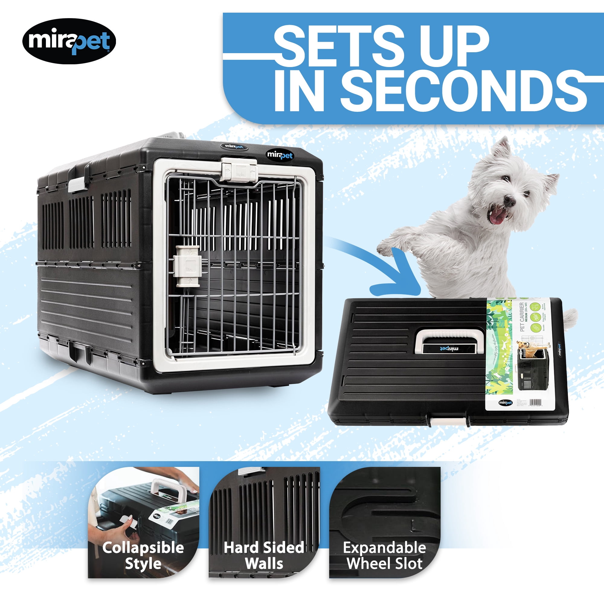 Open Box Mirapet Pet Carrier, Collapsible Portable Kennel for Medium, 26"