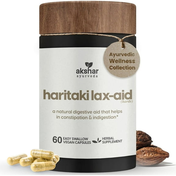 AKSHAR AYURVEDA Haritaki Lax Aid Capsules Herbal Supplements, 60 Capsules