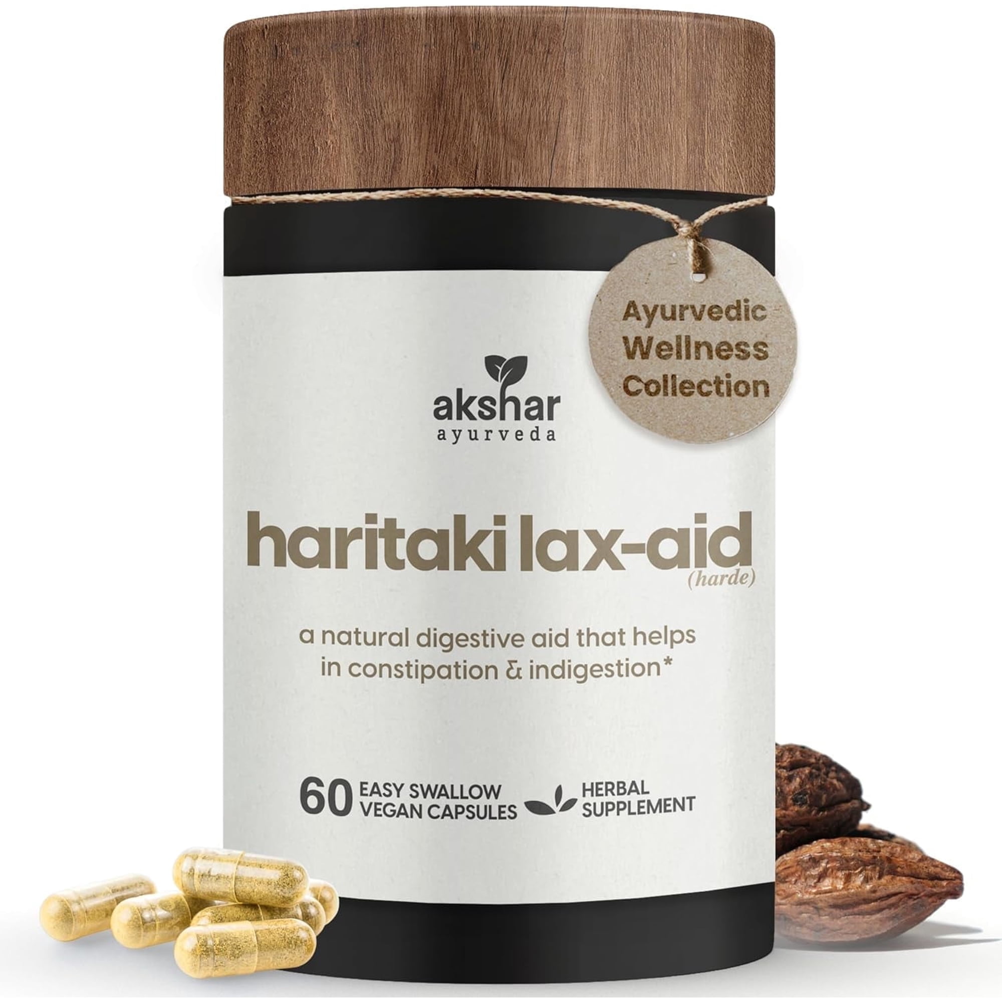 AKSHAR AYURVEDA Haritaki Lax Aid Capsules Herbal Supplements, 60 Capsules