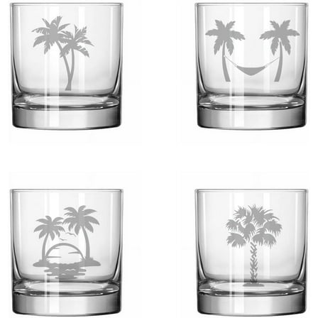 Set of 4 Glass 11 oz Rocks Whiskey Glass Gift Palm Tree Collection