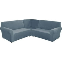 TOPCHANCES 3-Piece L Shape Sofa Slipcover, Sectional Couch Cover with a Middle Console, 5 Seat Velvet Corner Sofa Cover, Grey Blue