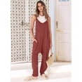 thumbnail image 3 of Women Casual Summer Overalls Sleeveless Spaghetti Strap Romper Jumpsuits Trendy Beach Vacation Outfits Brick Red L, 3 of 6