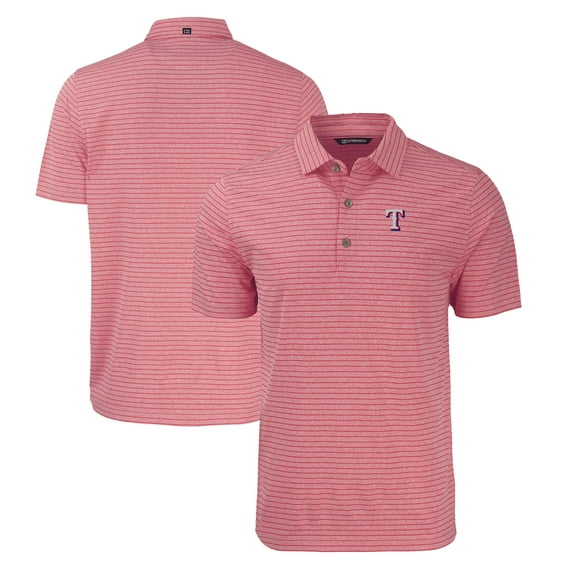 Men's Cutter & Buck Heather Red Texas Rangers Forge Eco Heathered Stripe Stretch Recycled Polo