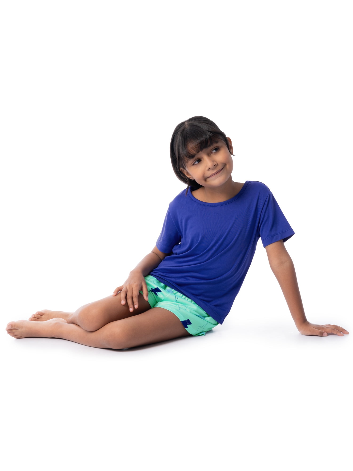 Fruit of the Loom Girl's Getaway Loose Fit Short Sleeve Top, Pajama Sleep Pant & Short Set, 3-Piece, Sizes 4/5-14/16