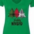 thumbnail image 4 of Inktastic Feliz Navidad Plaid Trees Women's V-Neck T-Shirt, 4 of 5