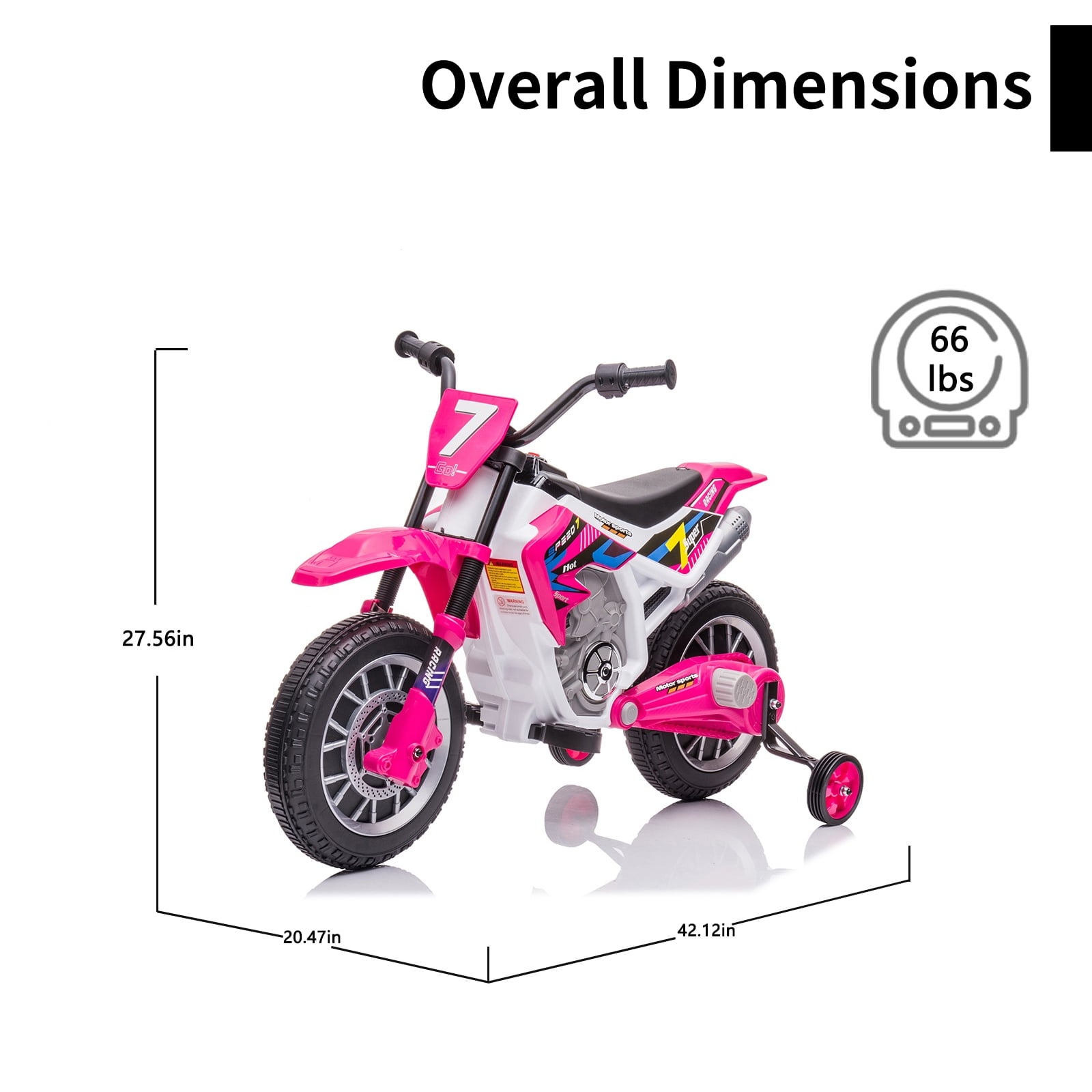 FINITO 12V Kids Ride on Motorcycle 4 Wheels Battery Powered Car Toy with 2 Training Wheels Music Player Electric Motorbike Gift for Boys Girls Age 3+, Rose Red