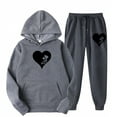 thumbnail image 2 of DDAPJ pyju 2 Piece Hoodie Sweatsuit for Women 2025 Fall Outfits Cute Heart Print Matching Jogger Sweat Pants Set Teen Girls Casual Sweatsuits Athletic Track Suits Clearance Sale Dark Gray XXXL, 2 of 3