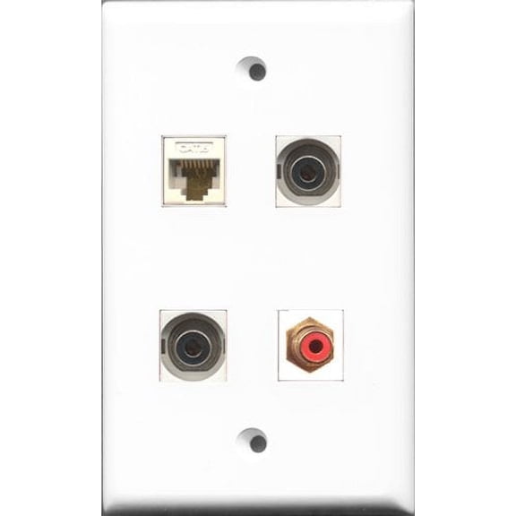 RiteAV 1 Port RCA Red 2 Port 3.5mm and 1 Port Cat6 Ethernet White Wall Plate