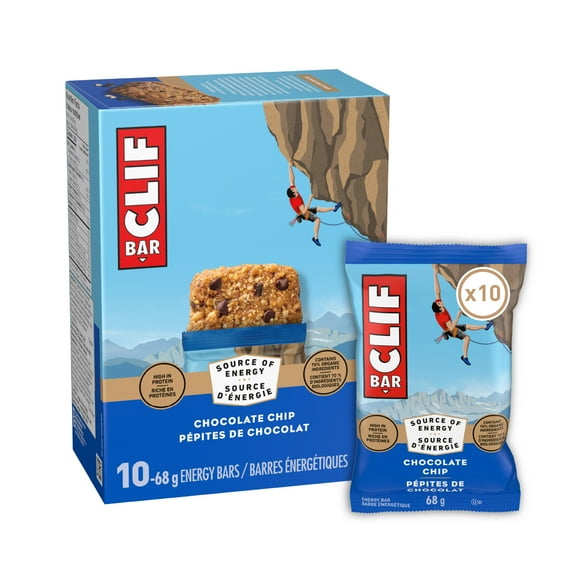 Barres énergétiques CLIF BAR Pépites de chocolat, teneur élevée en protéines, contiennent 70 % d’ingrédients biologiques, (Emballage de 10) 680 g