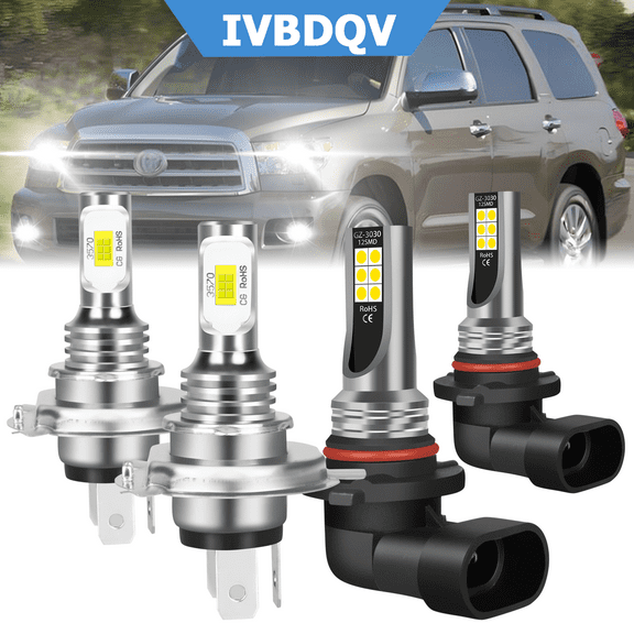 For Toyota Sequoia 2001 2002 2003 2004 2005 2006 2007 LED Headlight Fog Light Bulbs Kit 4PC