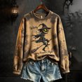 thumbnail image 2 of Womens Sweatshirt Distressed Washed Crew Neck Witch Broom Print Long Sleeve Pullover Relaxed Fit Casual Fall Festival Halloween Top Earthy Yellow M, 2 of 4
