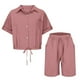 thumbnail image 4 of Vestidos Casuales Para Mujer, Blusas De Mujer De Moda Conjunto de blusa y pantalones cortos de lino para mujer, con solapa, manga corta y botones sueltos, para verano, 4 of 7