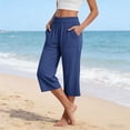 thumbnail image 6 of StSilkitty Womens Casual Capris Solid Color High Waist Elastic Wide Leg Cropped Pants with Pockets Soft Comfy Capri Trousers, 6 of 9