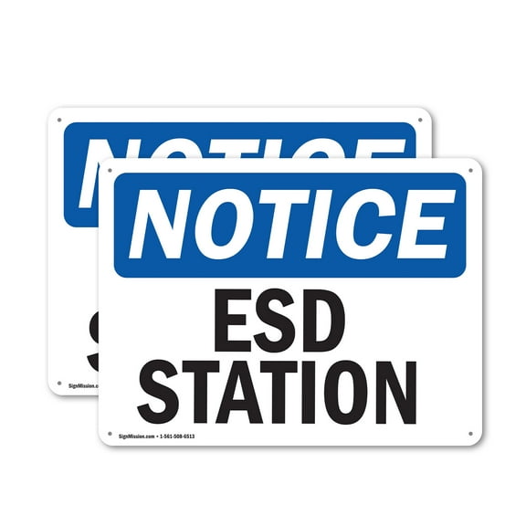 (2 Pack) ESD Station OSHA Notice Sign 10 Inch X 7 Inch Indoor / Outdoor Rust-Free Aluminum Metal Signs for Workplace, Workshop, and Construction Site, Made in the USA