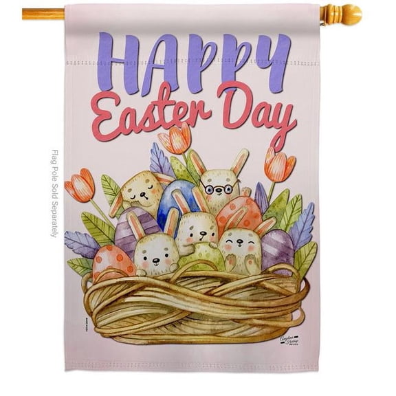 Angeleno Heritage H137439-BO Bunnies Basket Springtime Easter Double-Sided Garden Decorative House Flag, Multi Color