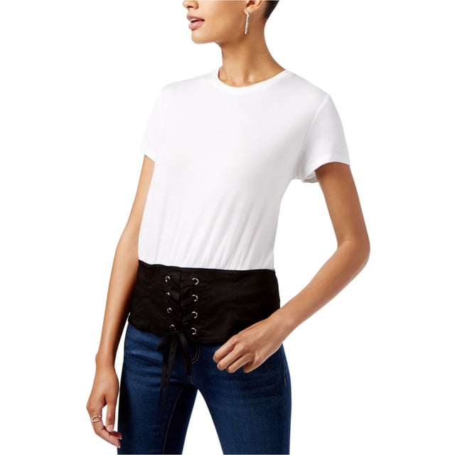INC Womens White Tie Color Block Short Sleeve Jewel Neck T-Shirt Size: XL