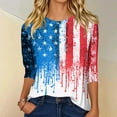 thumbnail image 2 of 4th of July Shirts for Women Plus Size 3/4 Sleeve T-Shirts Casual American Flag Print Tops Independence Day Patriotic Pullover USA 250th Anniversary Celebration Party Crew Neck Blouses Light Blue 2XL, 2 of 4