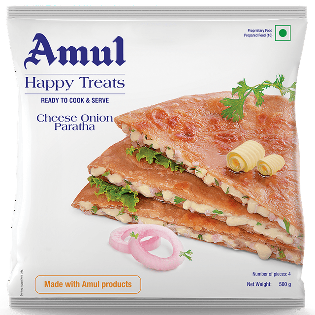 Amul Cheese Onion Paratha 500g, Delicious Indian flatbread stuffed with Amul cheese and onions added to it