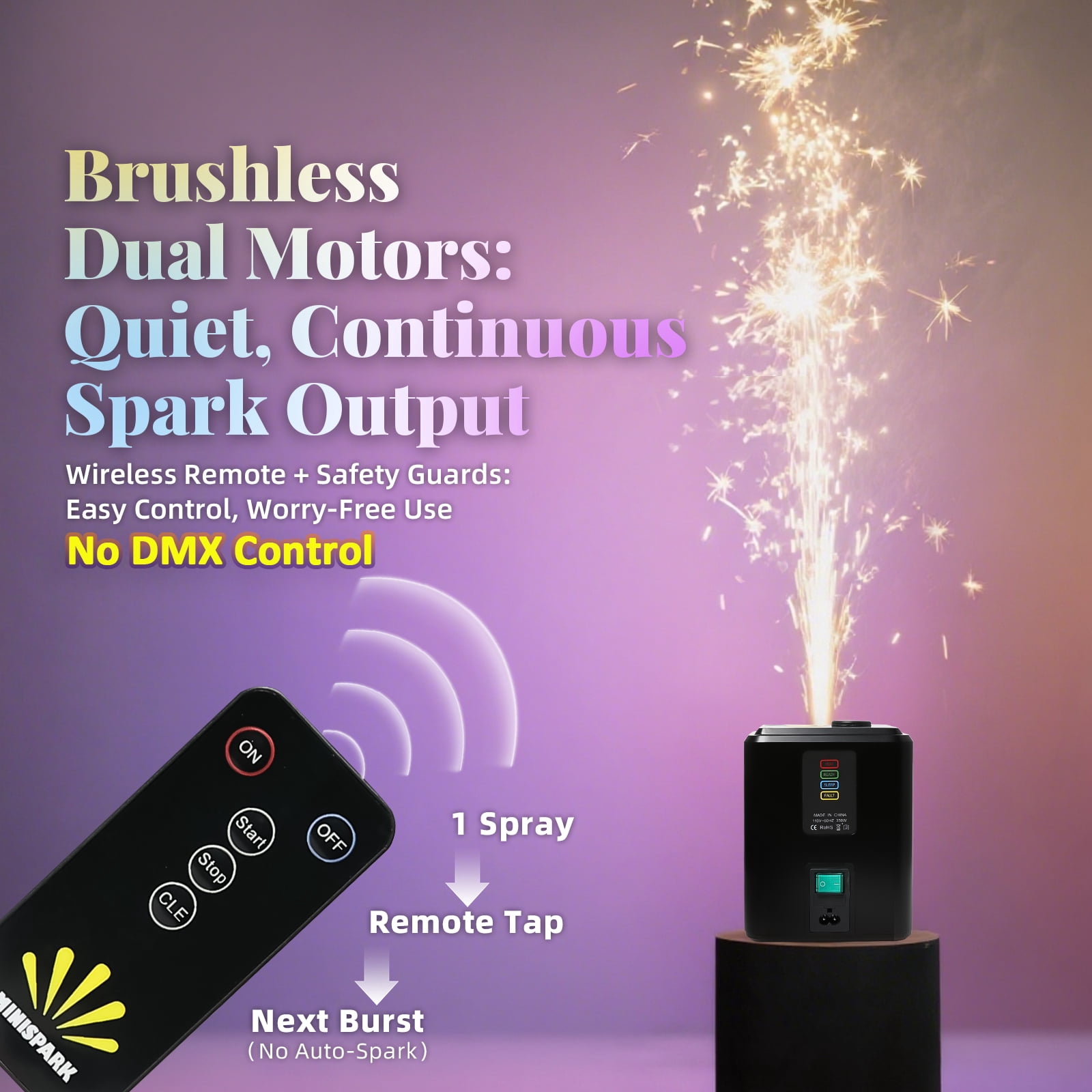 2PCS 350W Mini Cold Spark Machine, 2-3.5m Fountain Effect Portable Device with Auto Safety Cutoff - for Stage Wedding Party Events(Include 10pcs Consumables)