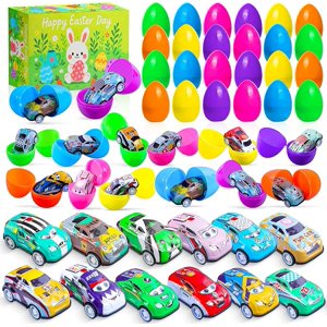 24 Pack Prefilled Easter Eggs with Pull Back Cars
