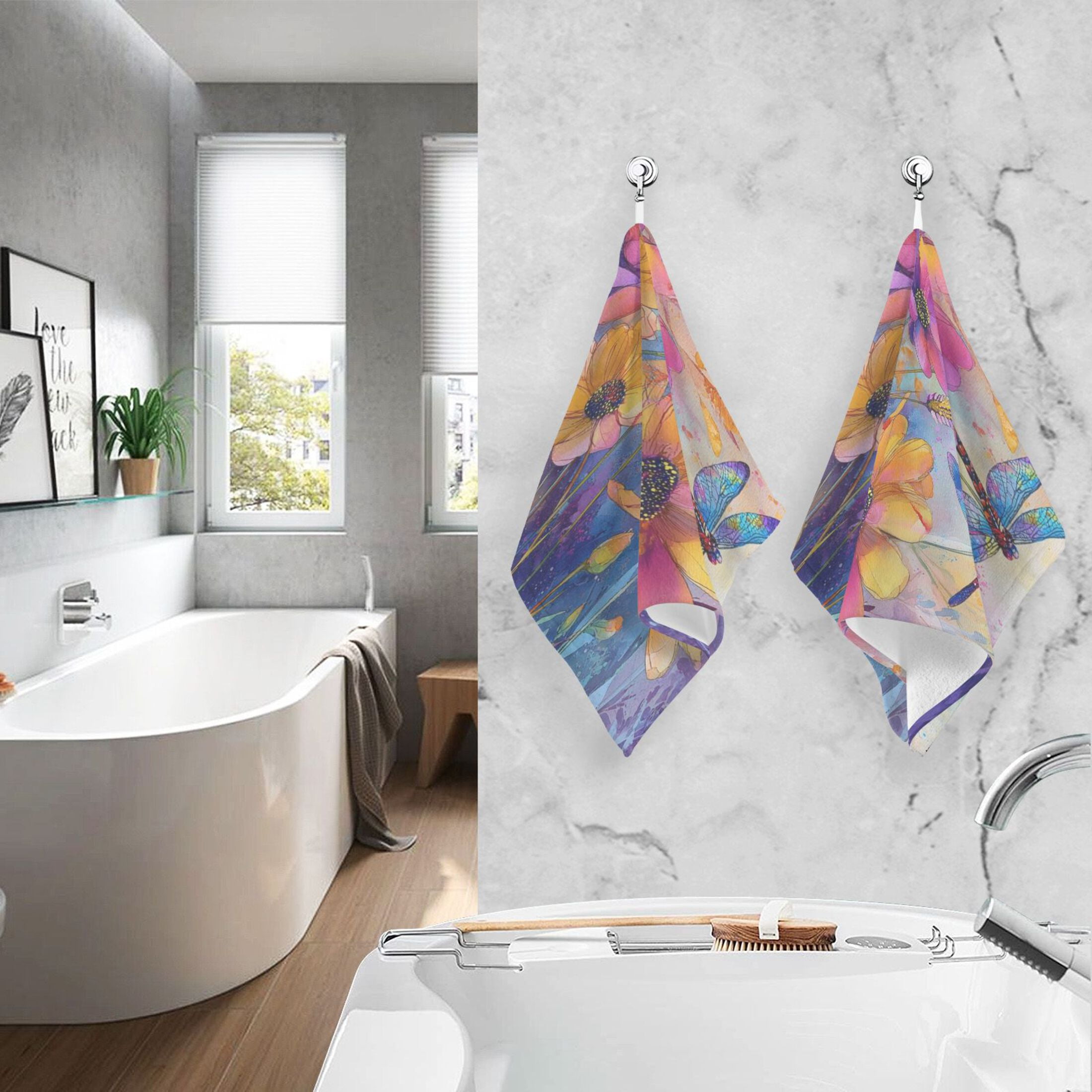 2 Pieces of Cotton Towel Face Towel Set Hand Towel Bath Towel Cotton Bath Towel Sets Blue Dragonfly