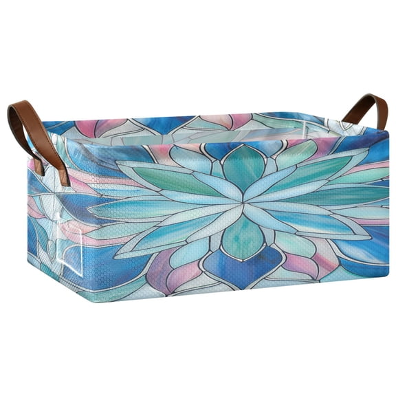 Collapsible Storage Bins Fabric Shelf Baskets with Handles Closet Organizer Blue Pink Floral Stained Glass 16.9x11.4x7.7