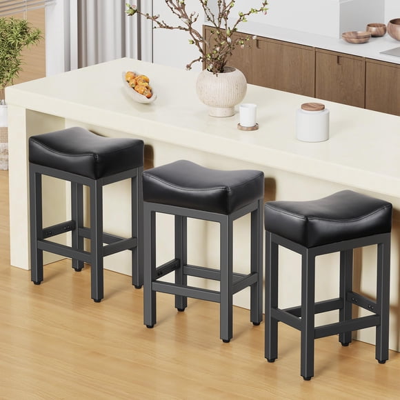 Taburetes de bar Raynesys, altura de mostrador, juego de 3 con asiento tipo sillín