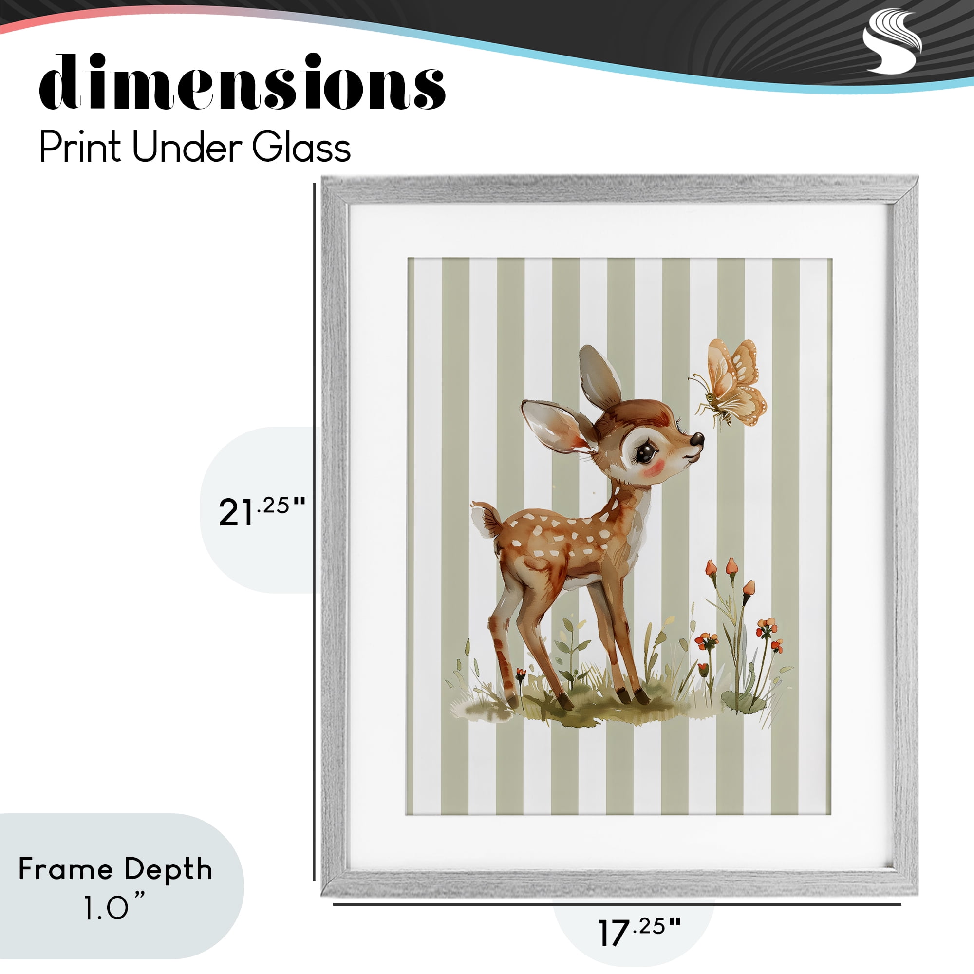 Stupell Industries Baby Deer with Butterfly Gray Framed Print Under Glass, design by LSR Design Studio