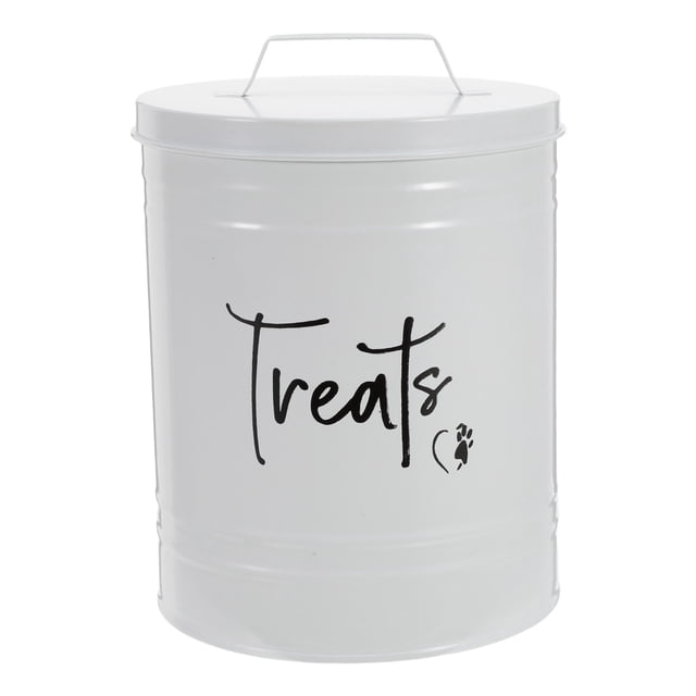 Contenedor de comida para perros: contenedor de metal para comida de perro, contenedor para golosinas con tapa, recipiente para almacenar bocadillos para cachorros, gatos, hogar y cocina.