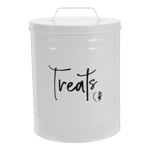 Contenedor de comida para perros: contenedor de metal para comida de perro, contenedor para golosinas con tapa, recipiente para almacenar bocadillos para cachorros, gatos, hogar y cocina.
