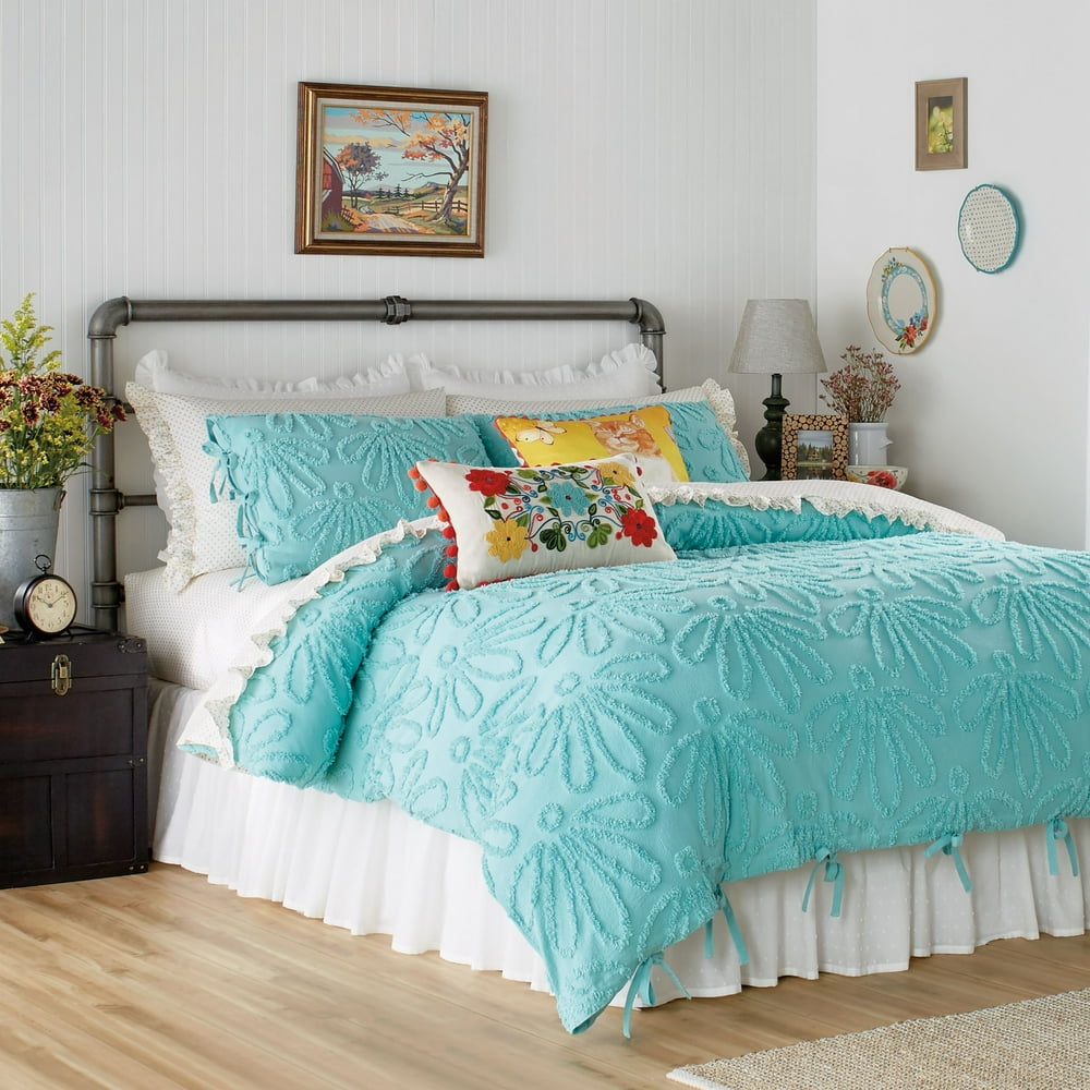 The Pioneer Woman Country Chenille Duvet Set, Full/Queen Teal Walmart