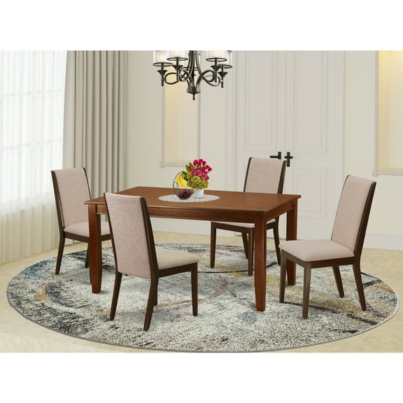 Luxury 5Piece Dining Set - Rectangular Table & 4 Parsons Chairs - Hardwood Frame - Mahogany Finish