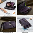 thumbnail image 6 of ELEHOLD Multi-Functional Wallet Case For Samsung Galaxy S25, PU Leather Shockproof Card Slots Zipper Pocket Card Holder Phone Case with Detachable Shoulder Strap,Purple, 6 of 10