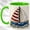 Green, variant on Red Sailboat Coffee Mug, Coastal Boat Mug, Ceramic 11 oz