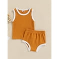 thumbnail image 2 of TSEXIEFOOFU Newborn Baby 2PCS Summer Outfits, Sleeveless Contrast Color Ribbed Tank Tops + Shorts Set, 2 of 8