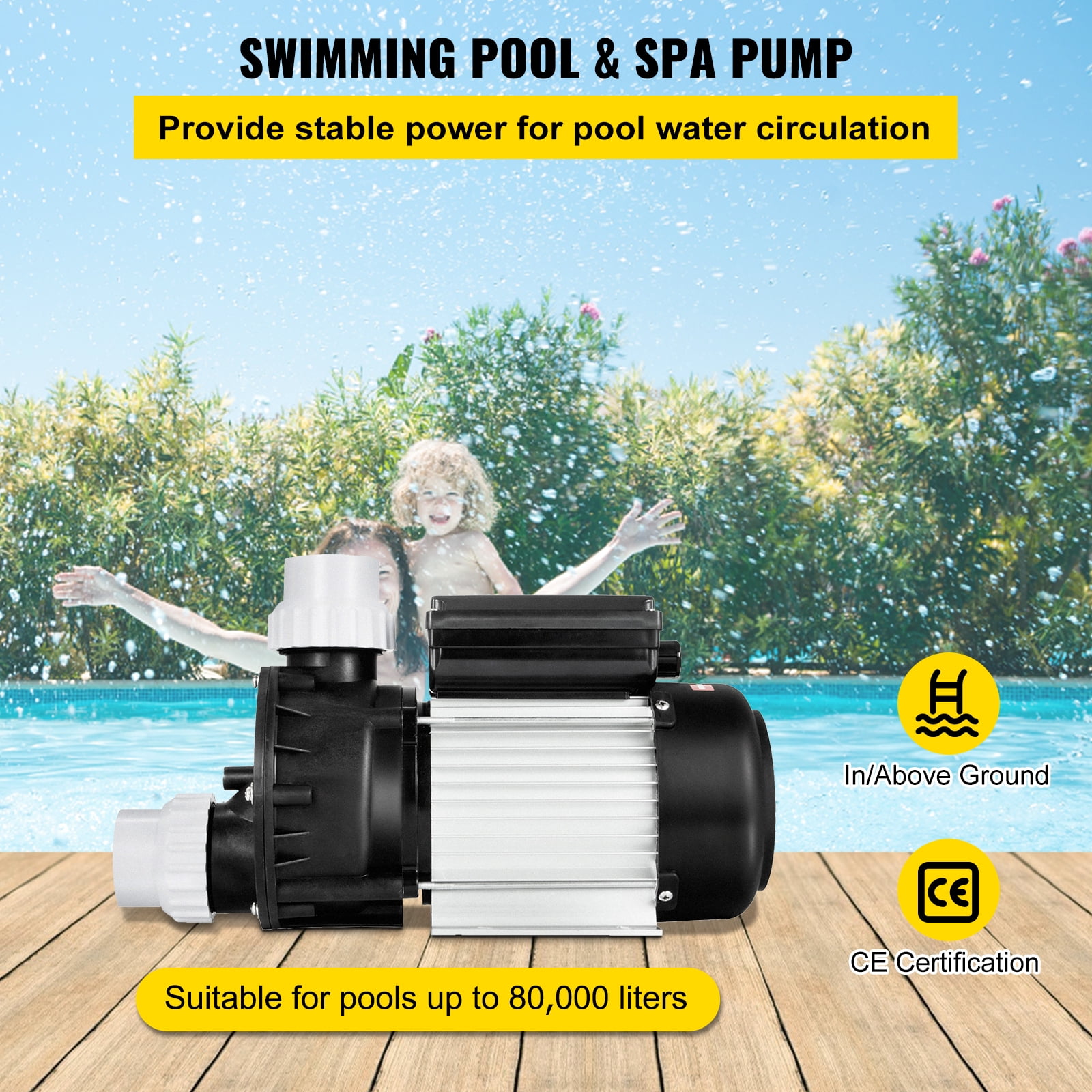KFFKFF  1HP Swimming Pool Pump, 5400 GPH High Flow and Max Lift of 46ft Sand Filter Pump, 750w, Suitable for  bathing pools, spas up to 20,000 Gallons, 110V