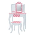 thumbnail image 3 of Teamson Kids Gisele Wooden Play Vanity Set with Tri-Fold Mirror, Storage Drawer, Matching Stool and Kids Makeup Table for Ages 3+, Pink & White, 3 of 10