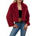 thumbnail image 3 of Women'S Winter Coats Fleece Cropped Jacket Faux Fur Long Sleeve Pockets Warm Outerwear Fall Clothes Wine Red L, 3 of 6