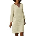 thumbnail image 3 of Sngxgn Women Long Sleeve Deep V Neck Loose Plain Long Maxi Casual Dress(Beige,L), 3 of 8