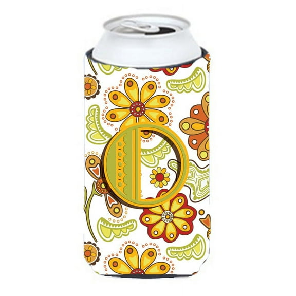 Caroline's Treasures CJ2003-OTBC Letter O Floral Mustard and Green Tall Boy Hugger, Tall Boy, multicolor