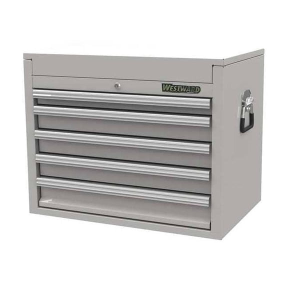 WESTWARD Top Chest, 5-Drawers, Stainless Steel Silver, 26" W x 17.5" D x 21" H