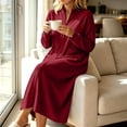 thumbnail image 5 of Yertdoel Zip Up Robes for Women Solid Stand Collar Long Nightgowns with Pockets Fall Winter Warm Fashion Comfy Casual Loungewear, 5 of 6