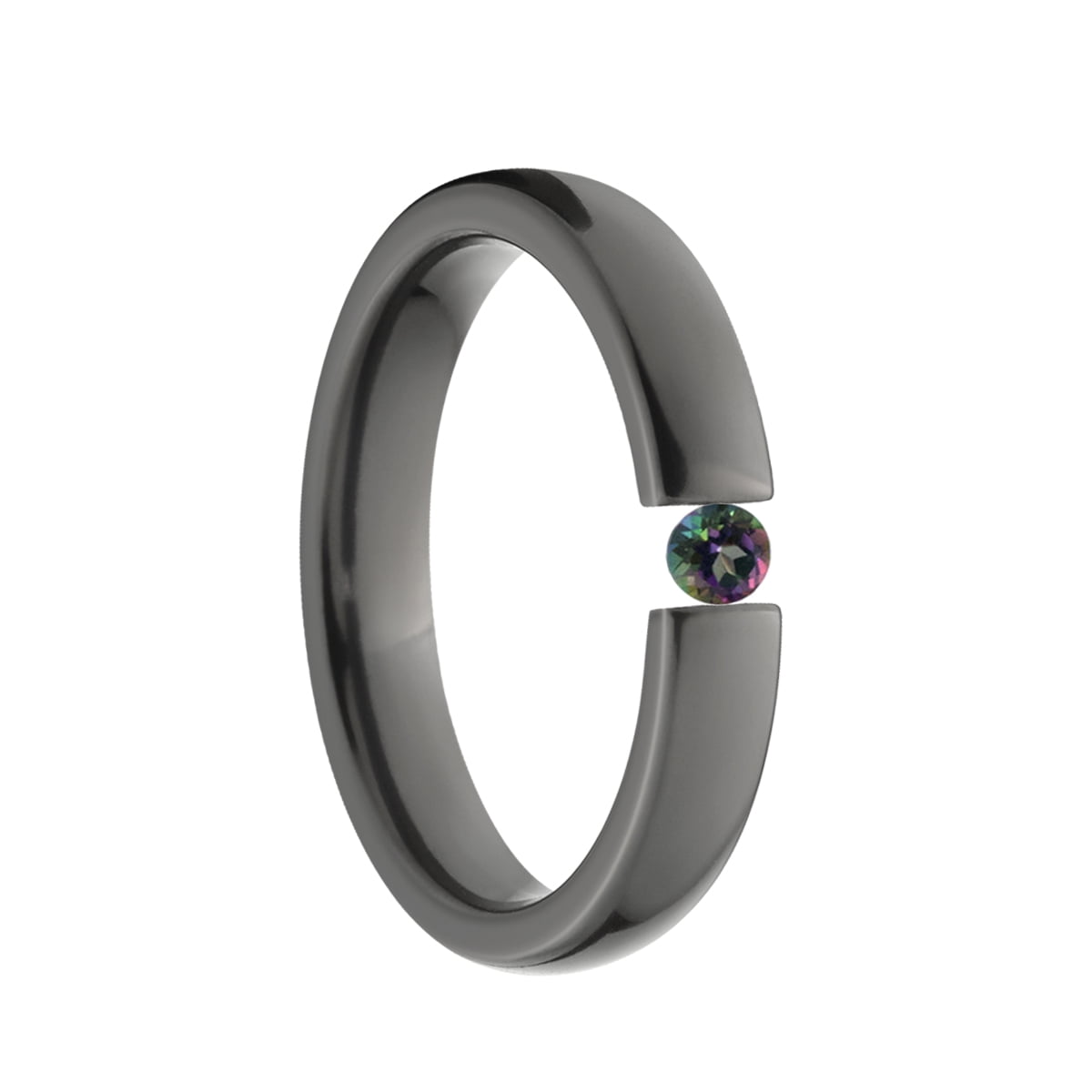 Mystic Topaz 4mm Black Zirconium Tension Set Ring