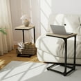 thumbnail image 2 of Melocadol C-Shaped End Table Set of 2, C Shaped Under Couch Slider, Small Side Tables with Metal Frame, Adjustable Feet, for Living Room, Bedside, Sofa, TV Dinner, Recliner, Light Brown, 2 of 5